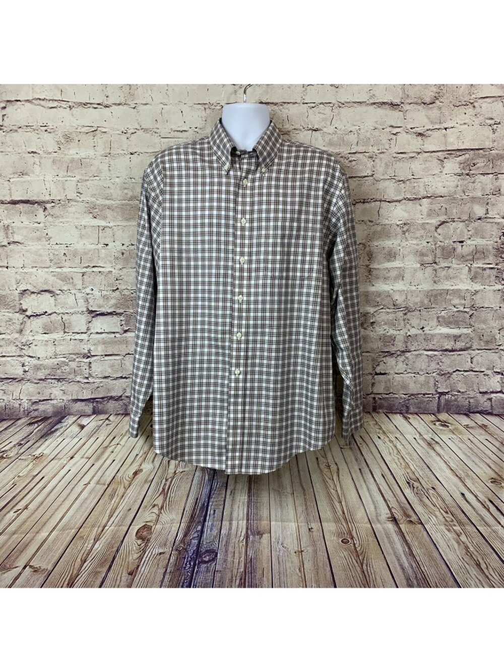 Brooks Brothers 346 Tan Plaid Non Iron Button Long Sleeve Shirt
